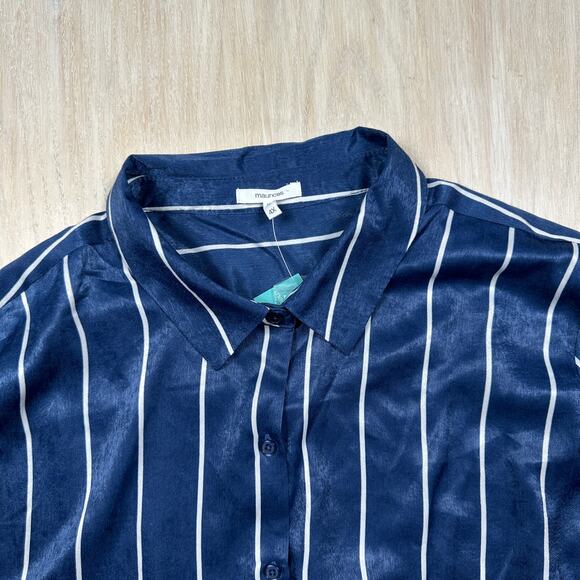 NWT Maurices Stripe Navy White Satin Button Down Satin Blouse Top Plus Size 4X - Picture 6 of 15